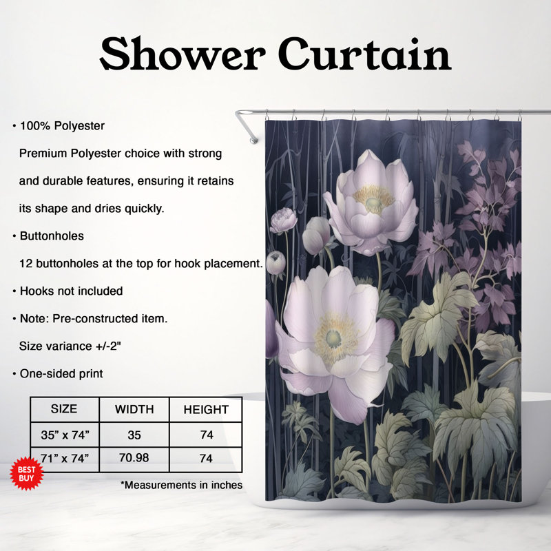 Floral Shower Curtain, 74"H x 71"W