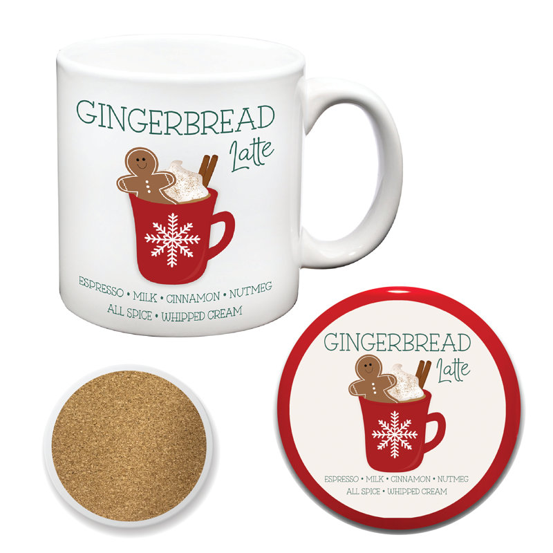 Ensemble de grandes tasses et sous-verres en céramique 20 oz Gingerbread