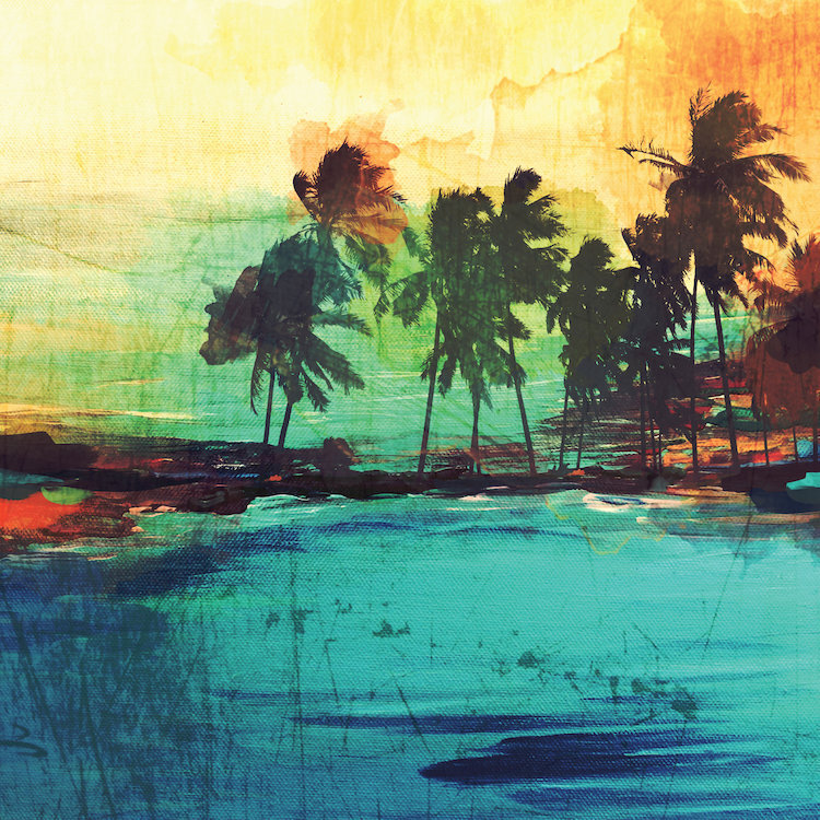 « palm island vi », impression sur toile tendue, H 37 po x l 37 po x P 1,5 po, Toile tendue, Pas de tapis