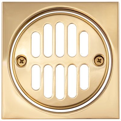 Square Brass Shower Tile with Round Grid Drain Cover and Crown Ring