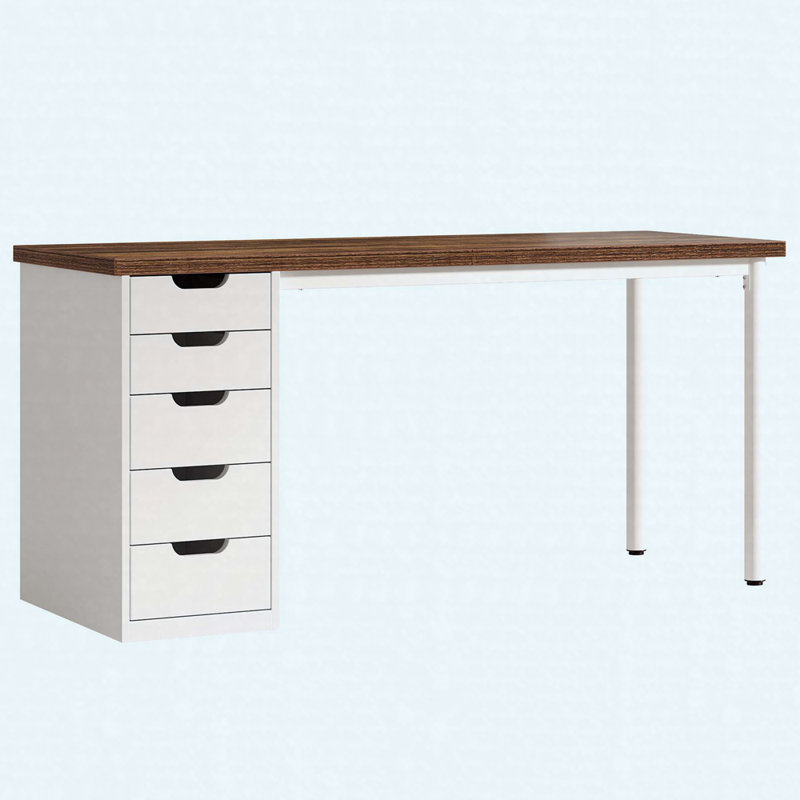 Computer Desk with 5 Drawers, Brown/White