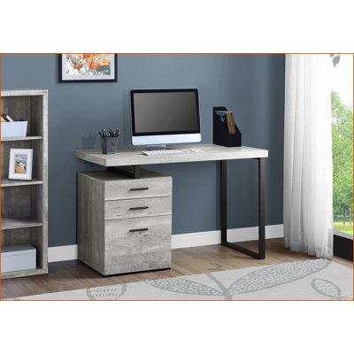 Bureaux: bureau moderne de 48 po avec configuration réversible et amp; Tiroirs de rangement, stratifié gris / métal noir | Gris | Panneau de particules
