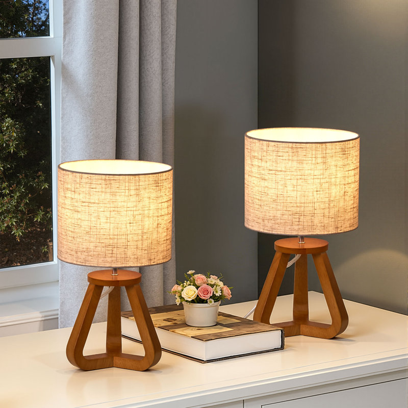 14.57" H Solid Wood Dimmable Table Lamps, Dark Pearwood