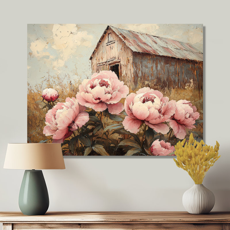 Pivoines Dorline par The Farm Fence II - pivoines, art mural, H 24 po x l 32 po, Toile tendue, Ne s’applique pas