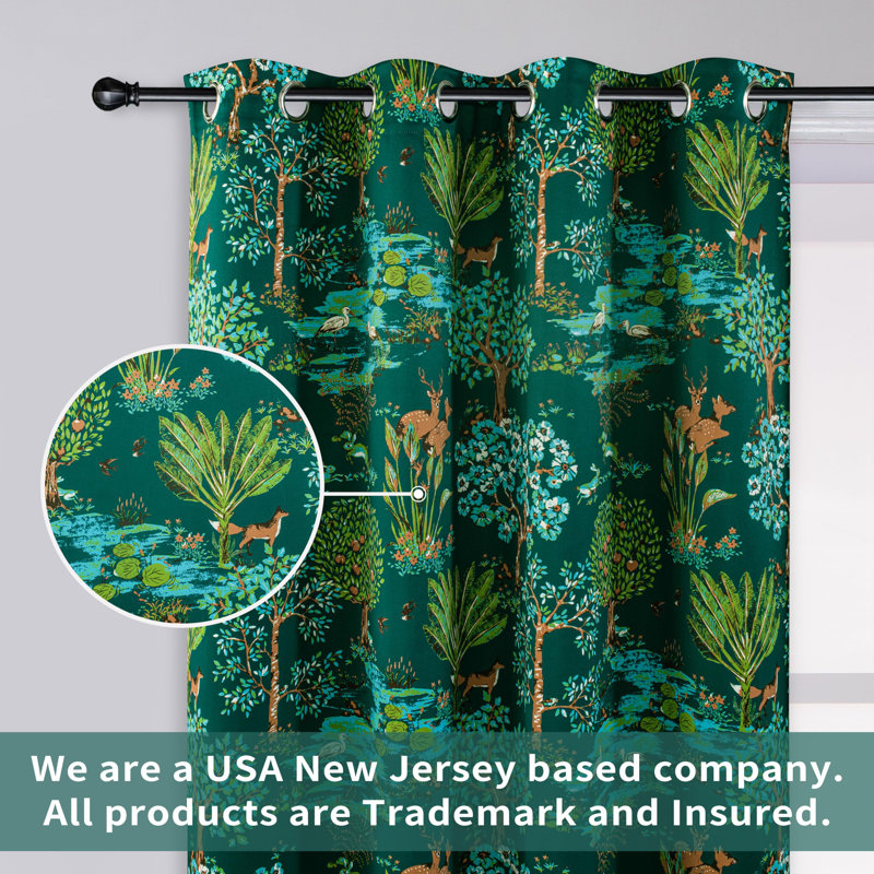 Ellon Animal Forest Curtains for Bedroom  Room Darkening Unlined Tropical Jungle Thermal Window Drapes Watercolor Woodland Tree Pattern Grommet 2 Panels