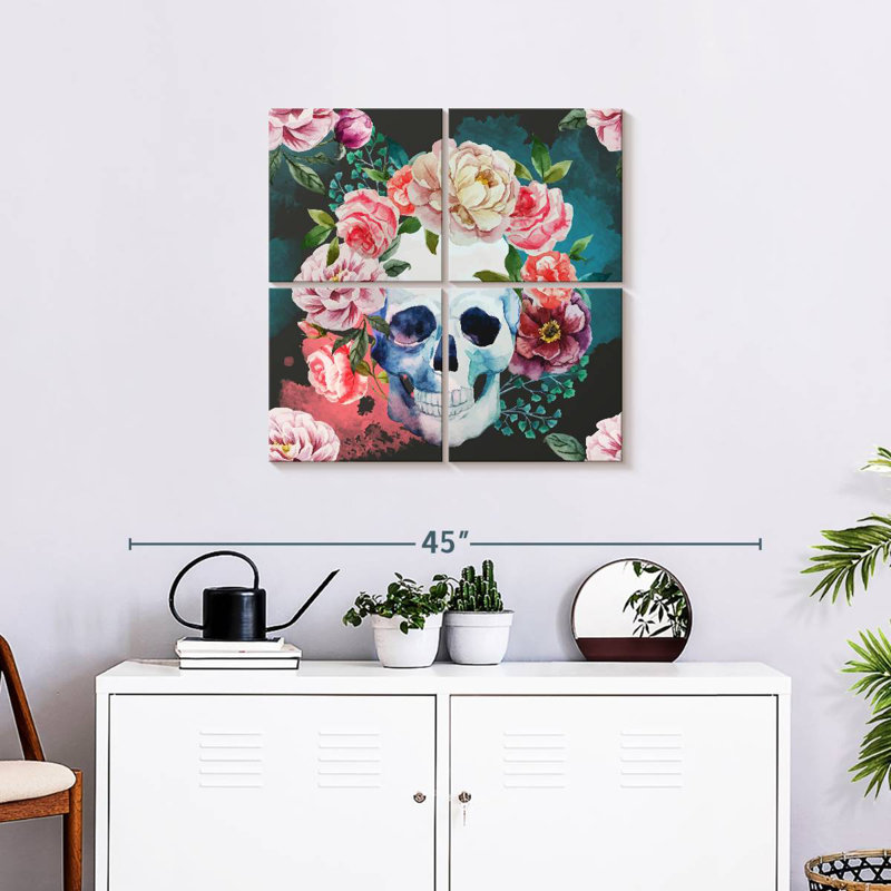 Crâne floral Kerner, H 26 po x l 26 po