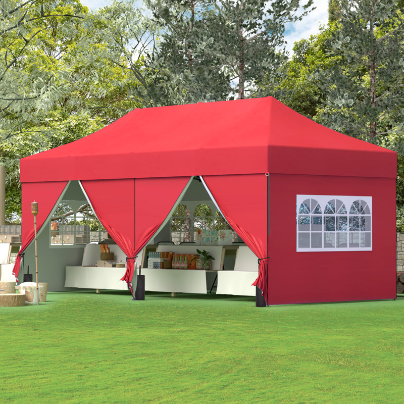 20 Ft. W X 10 Ft. D Steel Pop-Up Canopy With Weights, Red