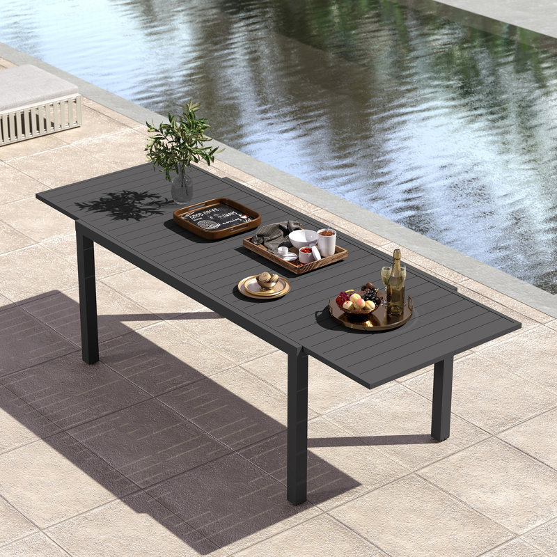 97.2"L Extendable Aluminum Outdoor Dining Table, Black