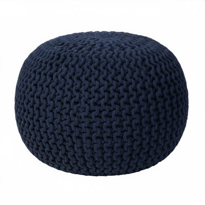 Round Pouf Foot Stool Ottoman – Cotton Knitted Cord Boho Pouffe – Cable Knit Filled Footrest For Living Room, Nursery, Bedroom, Patio & Lounge (18" X 18" X 14")