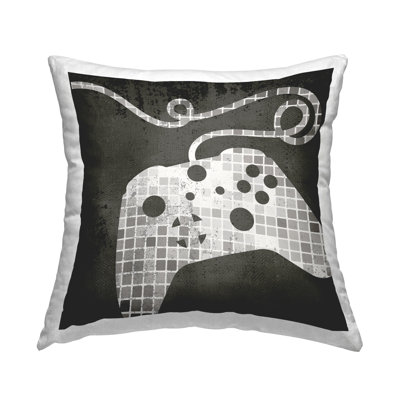 Gaming Controller Silhouette Geometric Squares Pattern Printed Throw Pillow Design By Daphne Polselli