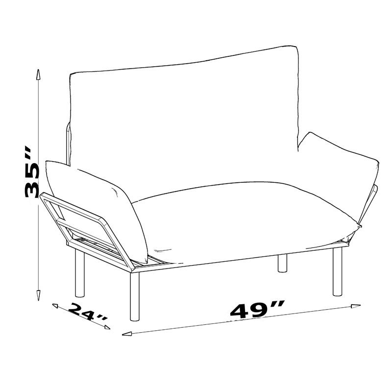 Causeuse bleue - futon compact pour les petits espaces de vie et les chambres à coucher. Les pieds hauts permettent un nettoyage facile. Canapé avec accoudoirs Assemblage avec guide inclus. Aucun outil supplémentaire requis