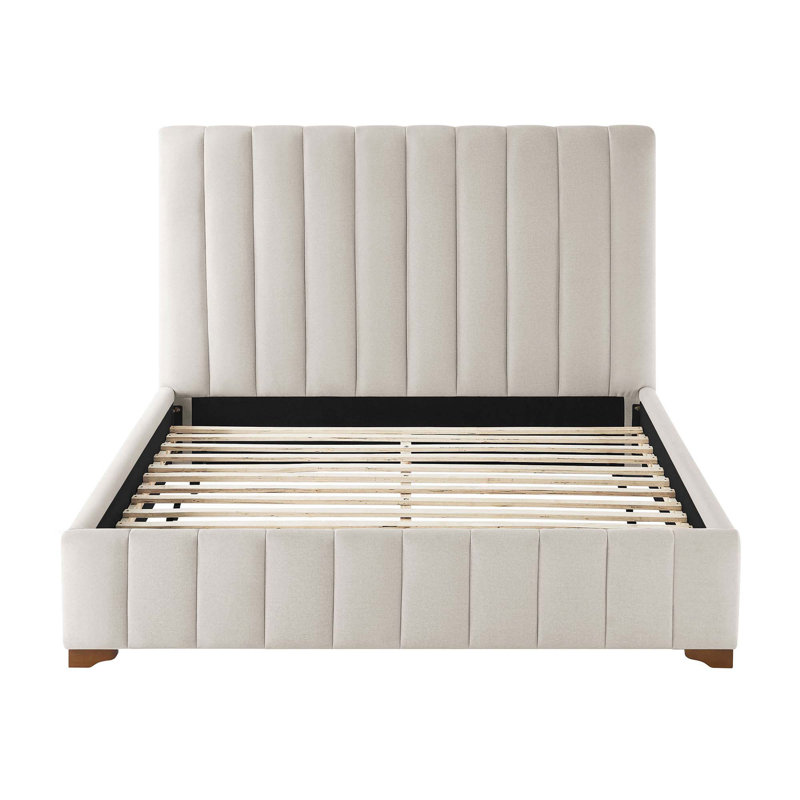 Modern Upholstered Platform Bed Frame With Headboard, White, Queen