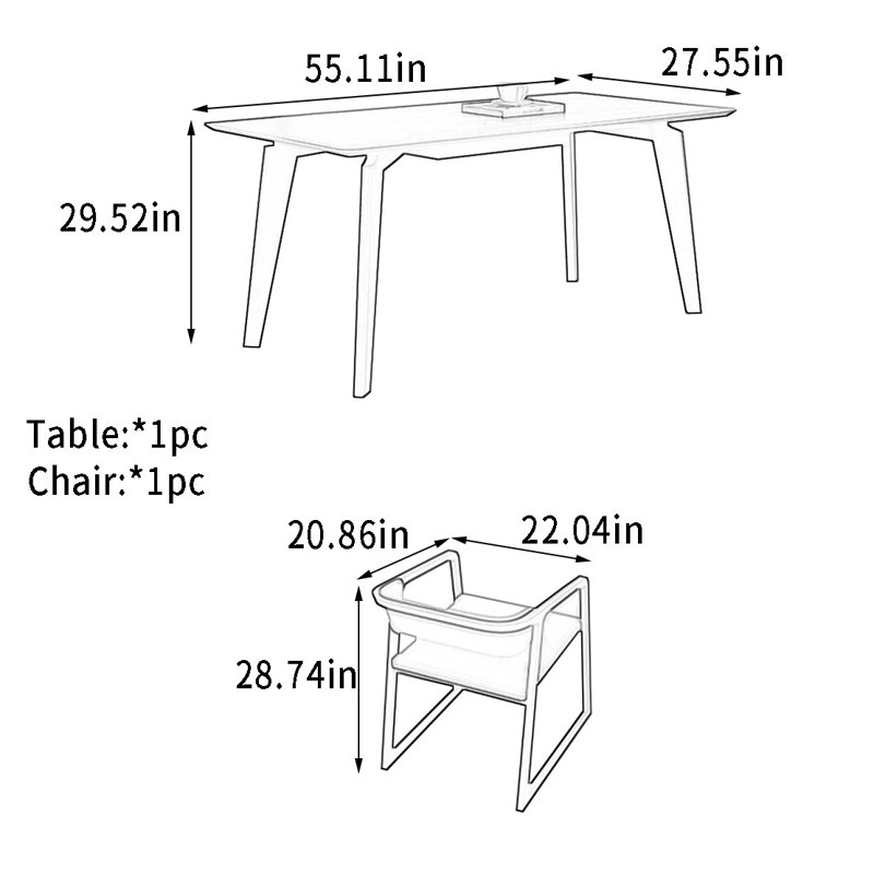 Bureau en bois de frêne avec pieds solides, H 29,52 po x l 55,11 po x P 27,55 po