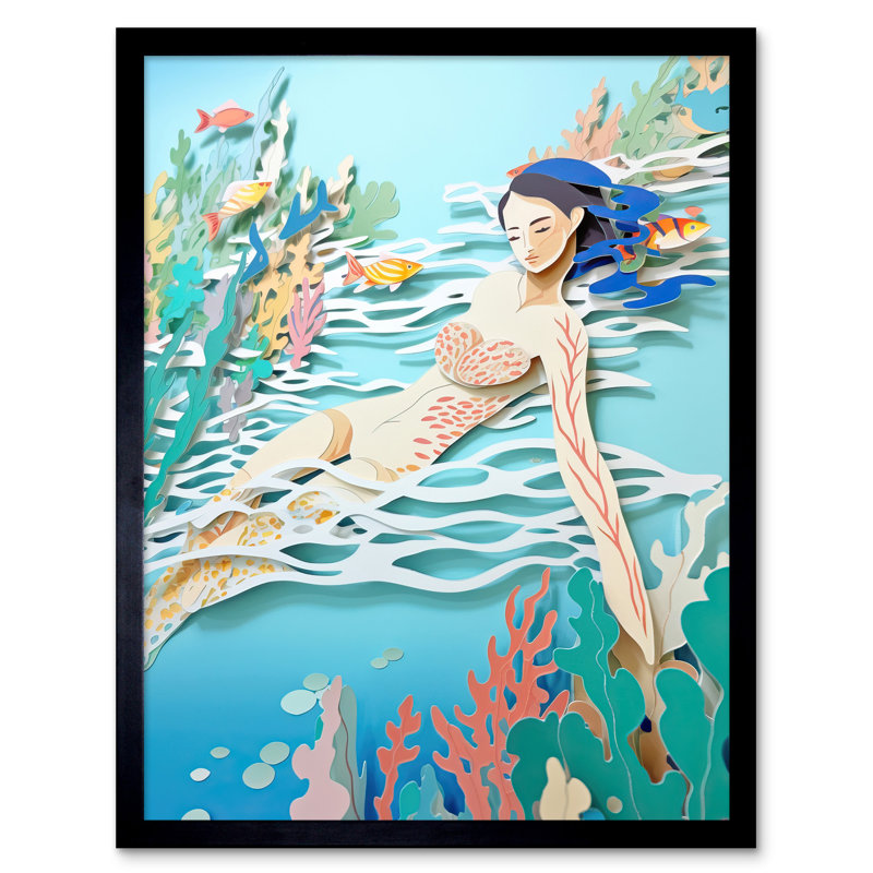 One with the Sea Kirigami Aquatic Craft Landscape 1 Piece Single Picture Frame Wall Art