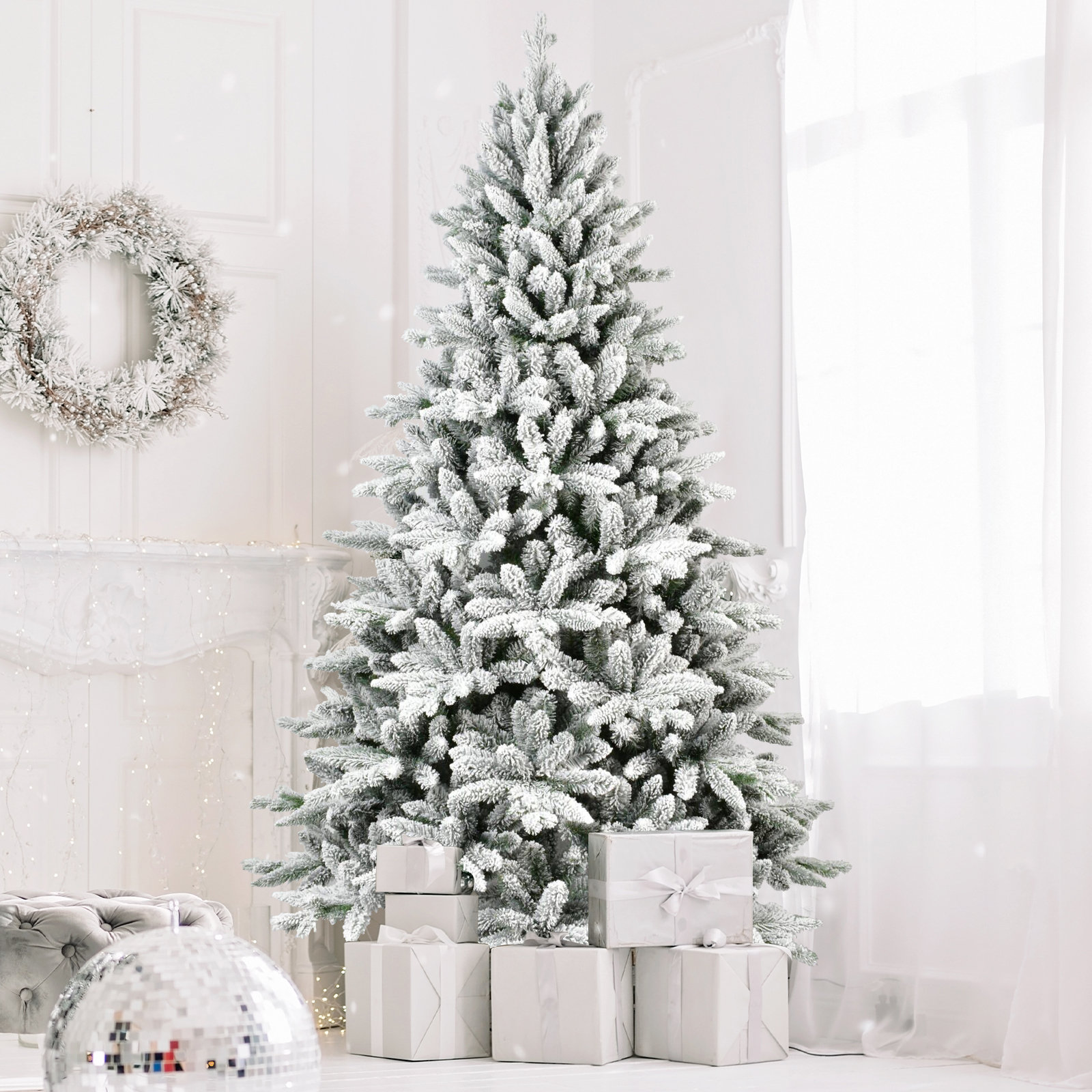 Flocked Pre-Lit Christmas Tree, 8' H