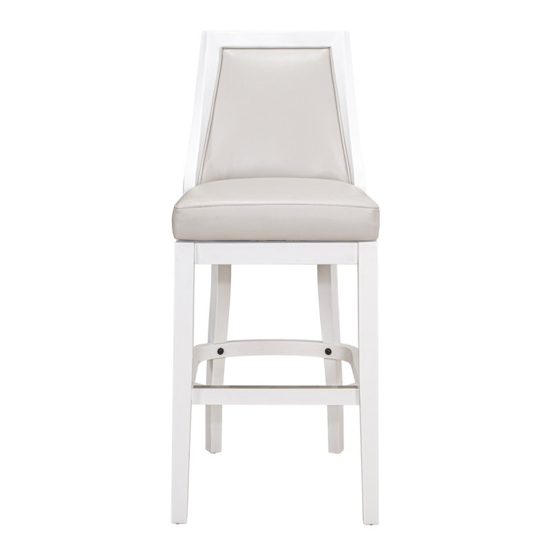 Ellis Solid Wood Upholstered Swivel Bar Stool, Bar Stool (31” Seat Height), Gray/White