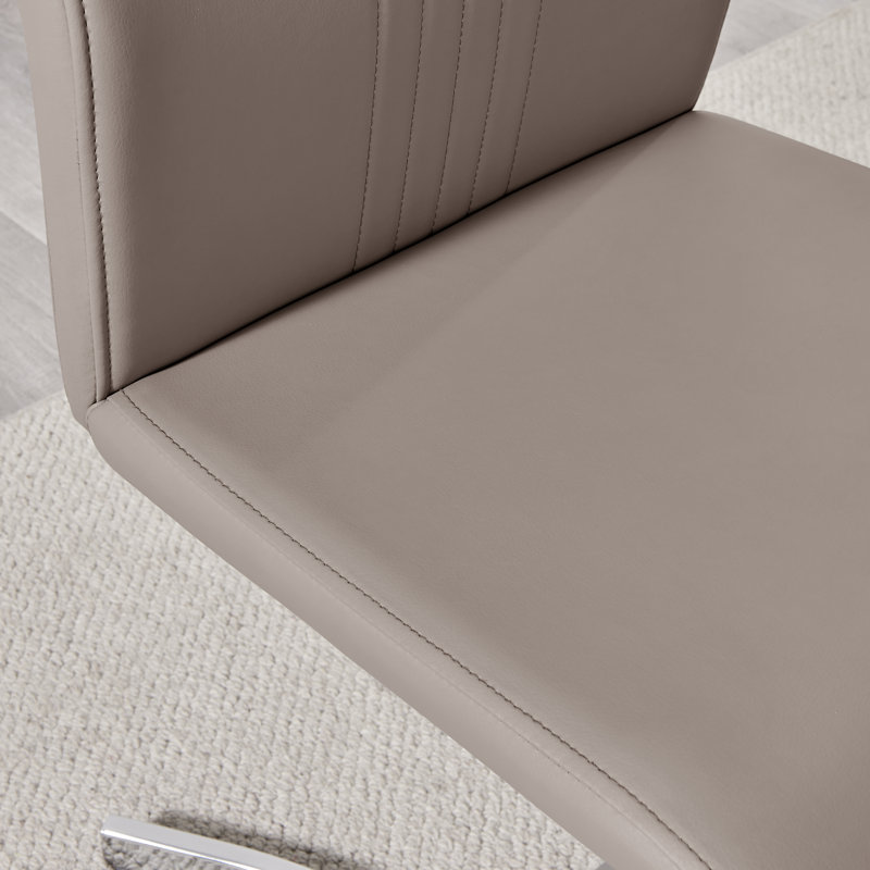 Bauko Faux Leather Chrome Legs Dining Chairs Z-Shaped Chrome Feet Modern Design, Cappuccino Grey