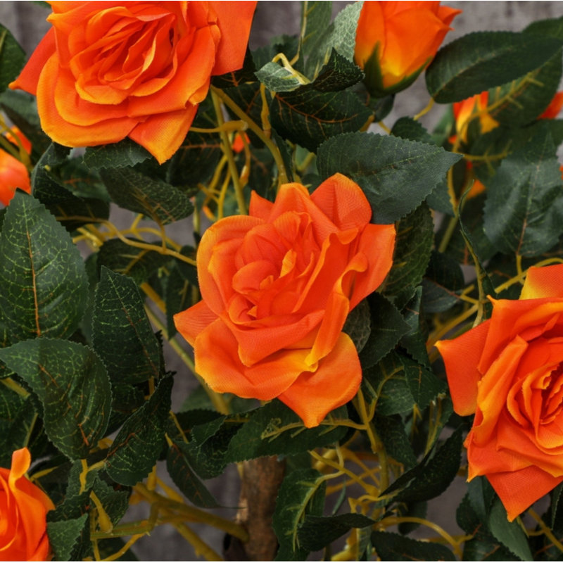 Set of 2 Faux Rose Tree in Pots, Artificial Floral Arrangement for Garden & Living Space Decor