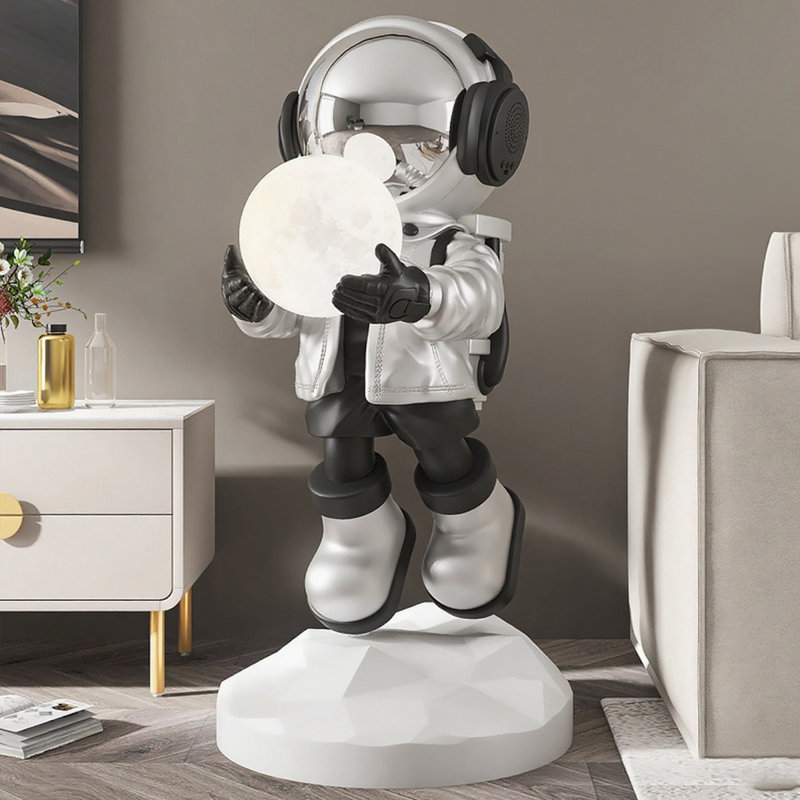 Lampes sur pied en résine argentée, Argent argent