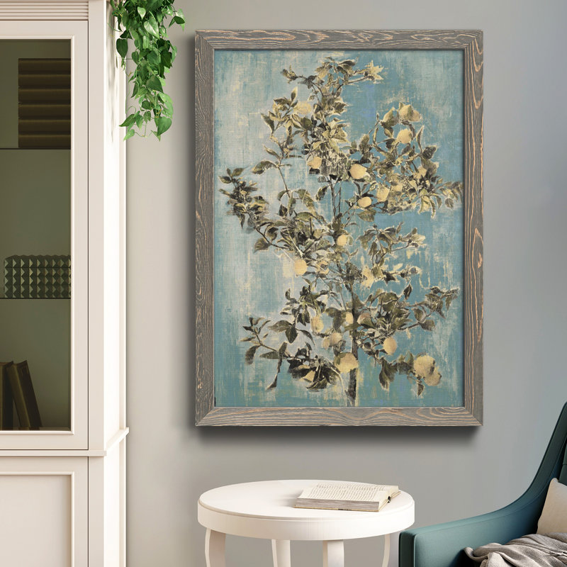 «Lovely Lemon Tree», reproduction encadrée de qualité supérieure - prête à être accrochée, Papier gris