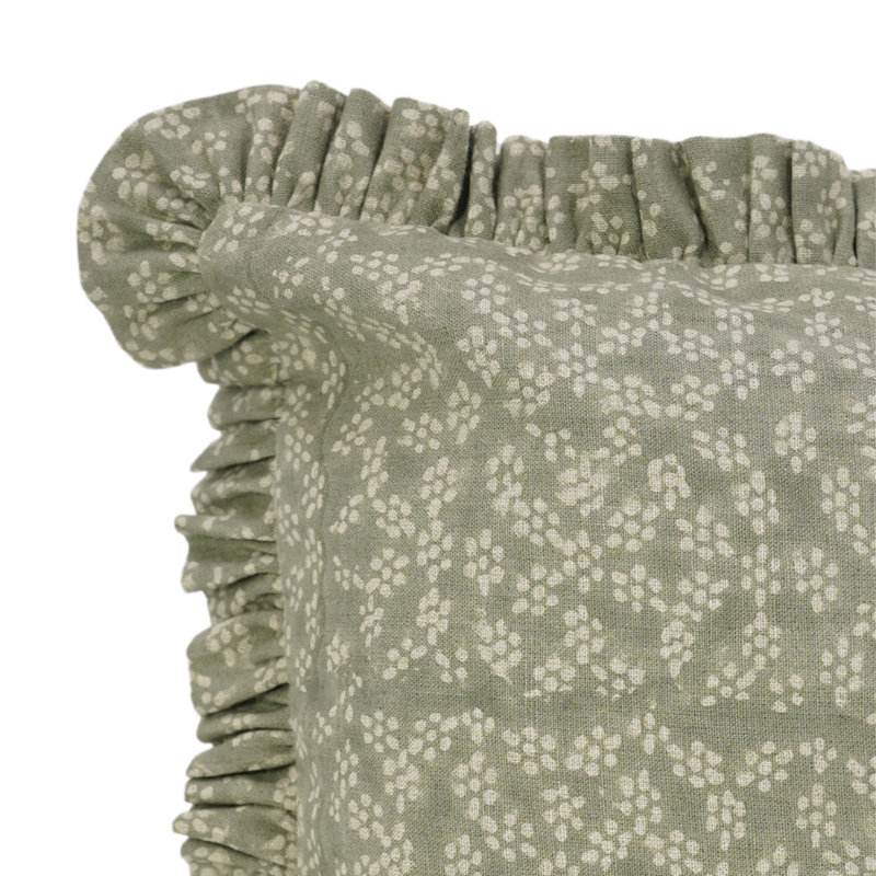Fabdivine Accent Decorative thick linen Frill Pillowcase cushion, throw (Ola Vrishti, Light Green), 16"H x 16"W, Square