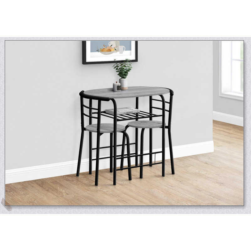 Ensemble de table de salle à manger 3 pièces compact avec plateau stratifié gris et structure en métal noir, idéal pour les petits espaces