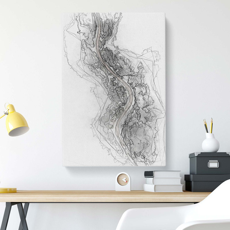 Road Through a Winter Forest in Abstract - Wrapped Canvas Drawing - Wrapped Canvas, 50cm H x 35cm W x 3cm D
