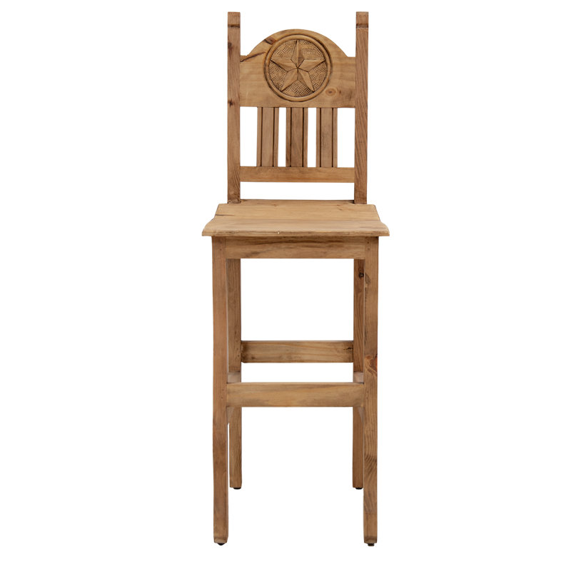 Tabouret de bar avec siège en bois et étoile sculptée, Tabouret de comptoir (siège d’une hauteur de 24, Brun