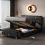 Ensemble de chambre à coucher 2 pièces, lit plateforme tapissier grand avec système de rangement hydraulique, repose-pieds de rangement avec pieds en métal, noir