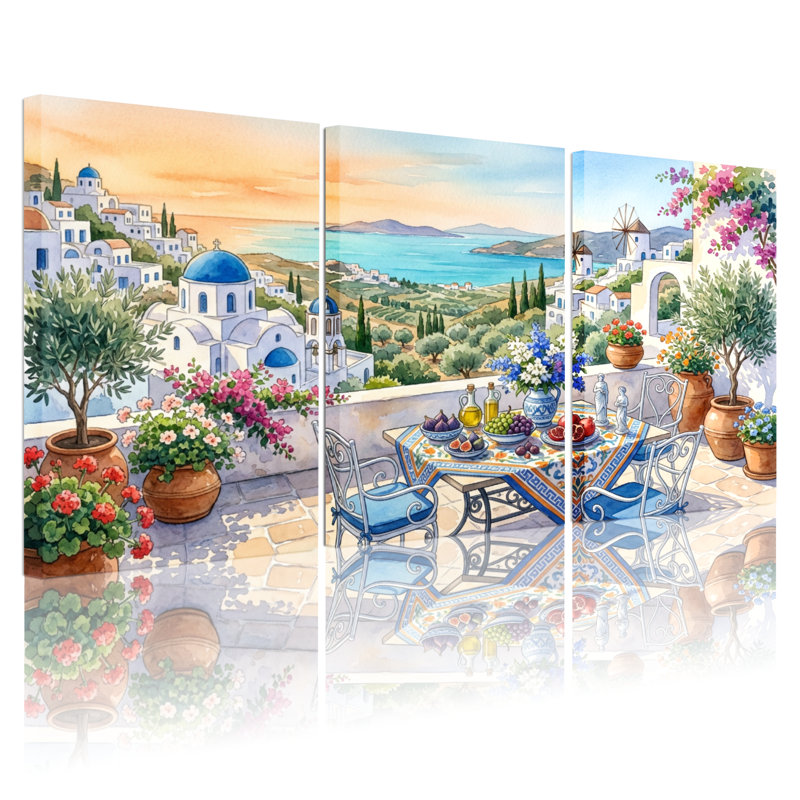 Paysage et nature - Villa méditerranéenne avec terrasse et vue sur la mer, H 18 po x l 36 po