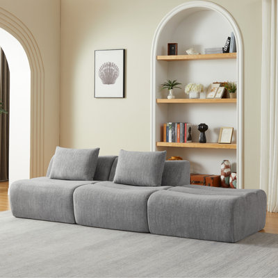 Grey 3 Seater Compressed With Chenille, No Assembly, Space For Apartment, Soft And Comfortable, Instant Use, Versatile Configurations, , Sponge Pocket Spring Support Chenille Apartment , Design,