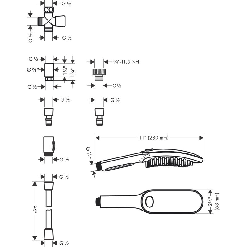 Ensemble de 3 pommes de douche Hansgrohe Dog Shower, Bleu ciel