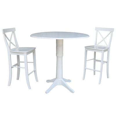 Daimyan 3 - Piece Bar Height Drop Leaf Solid Wood Dining Set