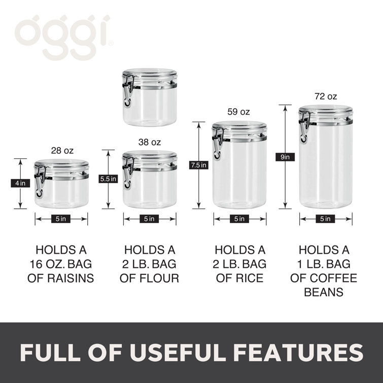 OGGI 2 Piece Stainless Steel Canister Set Acrylic Lids Airtight 6