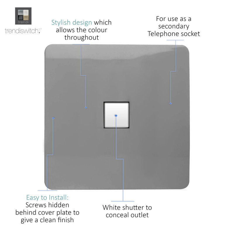 Trendi Switch 1 Gang Cat 3 Telephone Socket, Light Grey