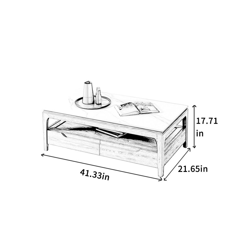 Table basse en bois massif et dalle, H 17,71 po x L 41,33 po x l 21,65 po