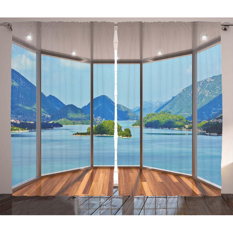 Seascape Semi-Sheer Rod Pocket Curtain Panels, 54" W x 63" L