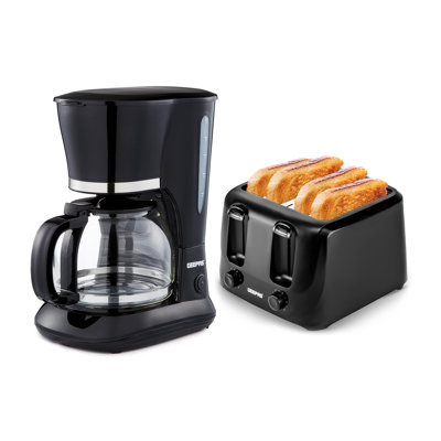 GEEPAS 1.5L Filter Coffee Machine & 4 Slice Toaster Combo Set | 800W Coffee Maker For Instant Coffee Espresso Macchiato & More | 1400W Toaster For Thin Small Bread Slice 6 Browning Levels White