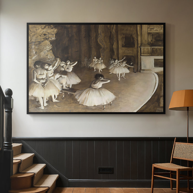 La répétition du ballet sur scène, 1874 - Edgar Degas, toile tendue avec châssis, 26 x 40, Noir