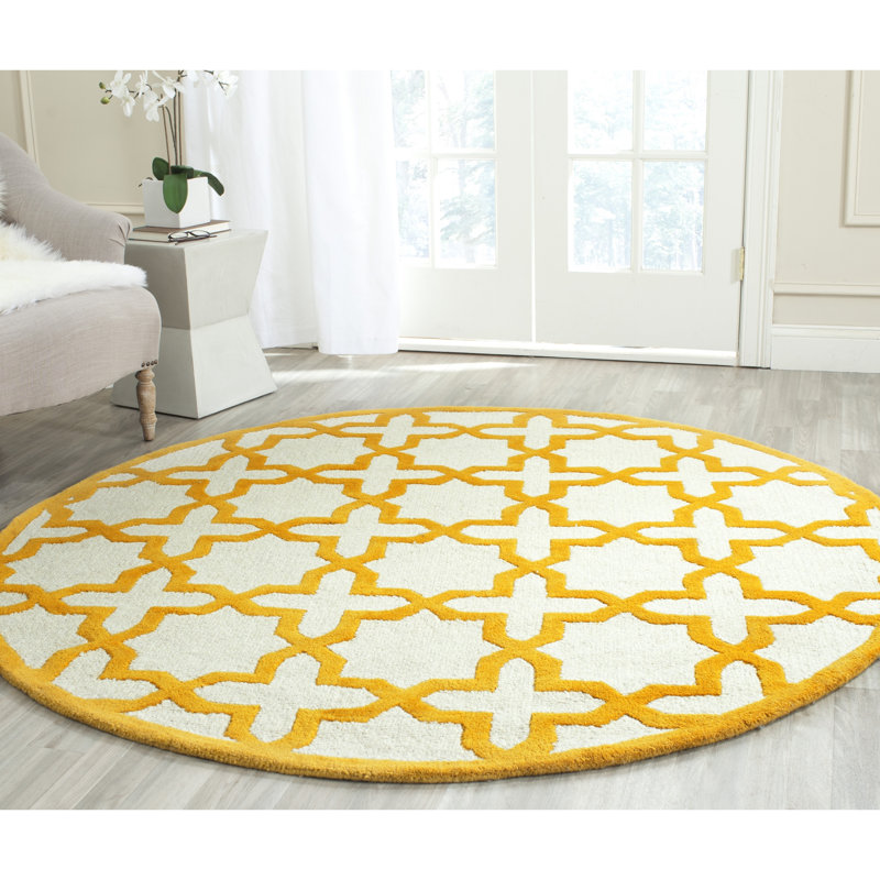 Igna Hand Tufted Wool Geometric Rug, Round 6'