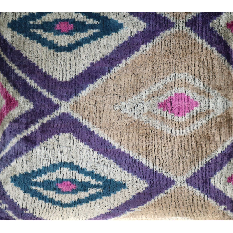 Velvet Geometric Pillow Cover & Insert, 16"H x 16"W, Light Pink/Beige/Blue, Square