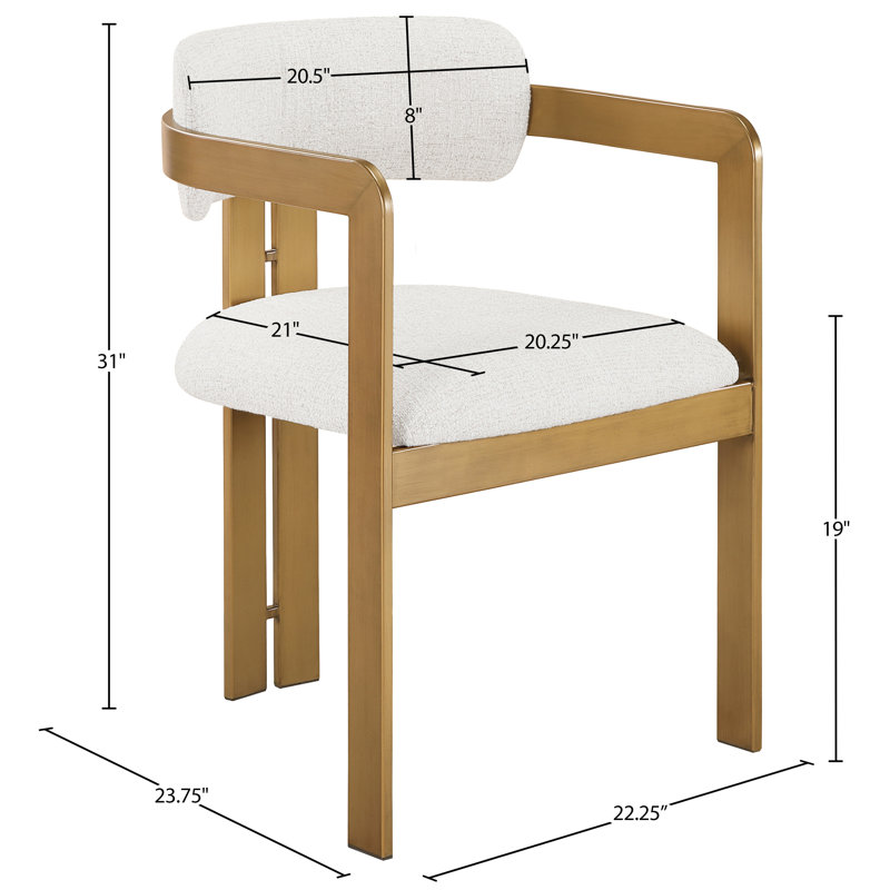 Chaise rembourrée Aurum, Crème ; lin, Laiton brossé