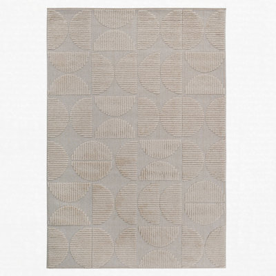High-Low Striped Area Rug Polypropylene Stain Resistant Non-Shedding Beige 2' x 3'