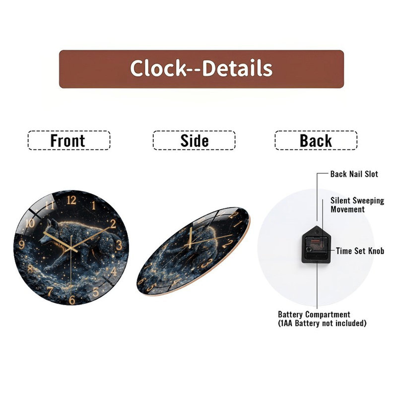 Horloge murale 12 po Cosmic Wolf