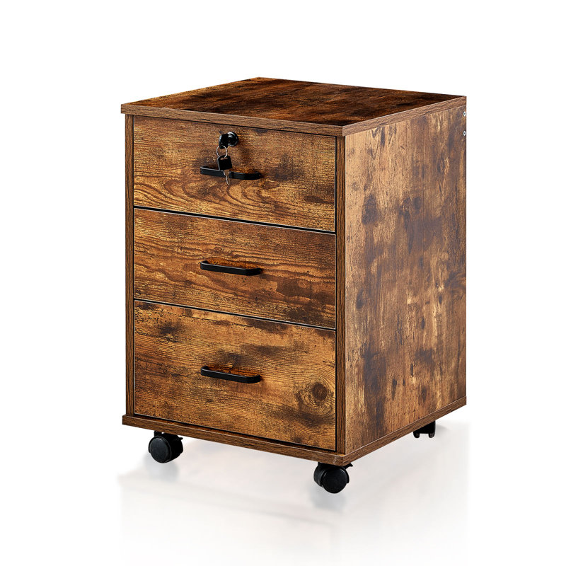 40cm Wide 3 -Drawer Mobile File Cabinet, Rustic Brown