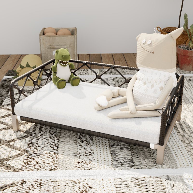 Lit surélevé pour chien, canapé pour chien avec fond antidérapant, lavable à la machine, structure noire et coussin blanc