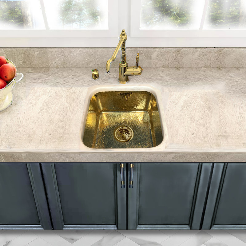 Brightwork 17" L x 17" W Dual Mount Kitchen Sink, Brass