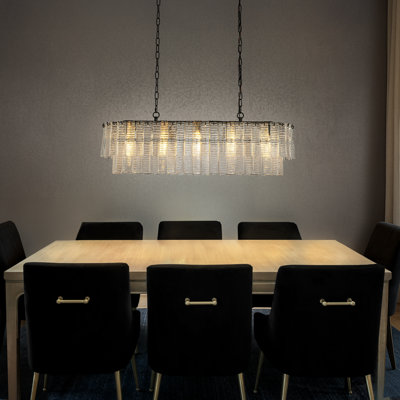 Luminaire suspendu rectangulaire en verre nervuré à 5 lumières 39 po				