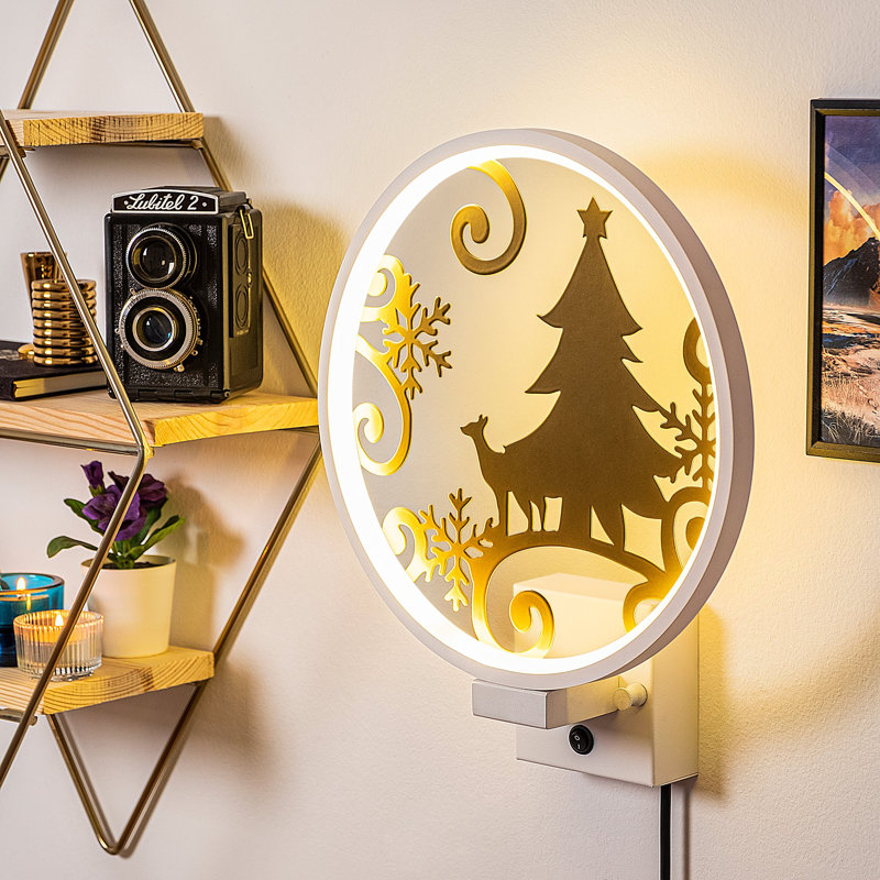 Elegant Wall Lamp, 11.8 x 14.2 x 3.9 inches | 100% Metal, White & Gold Finish | IP 44 Rated, Max 12W, On/Off Switch | Perfect for Glam, Animal & Christmas Decor | Versatile Cable Connection, Stylish Lighting Solution