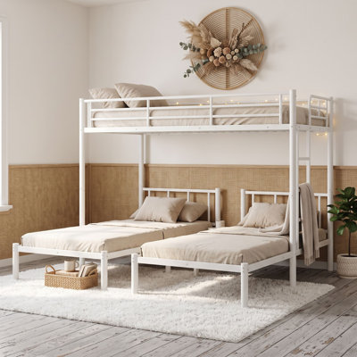 Twin Over Twin and Twin Metal Triple / Quad Bunk Bed with Shelves and Built-In Ladder